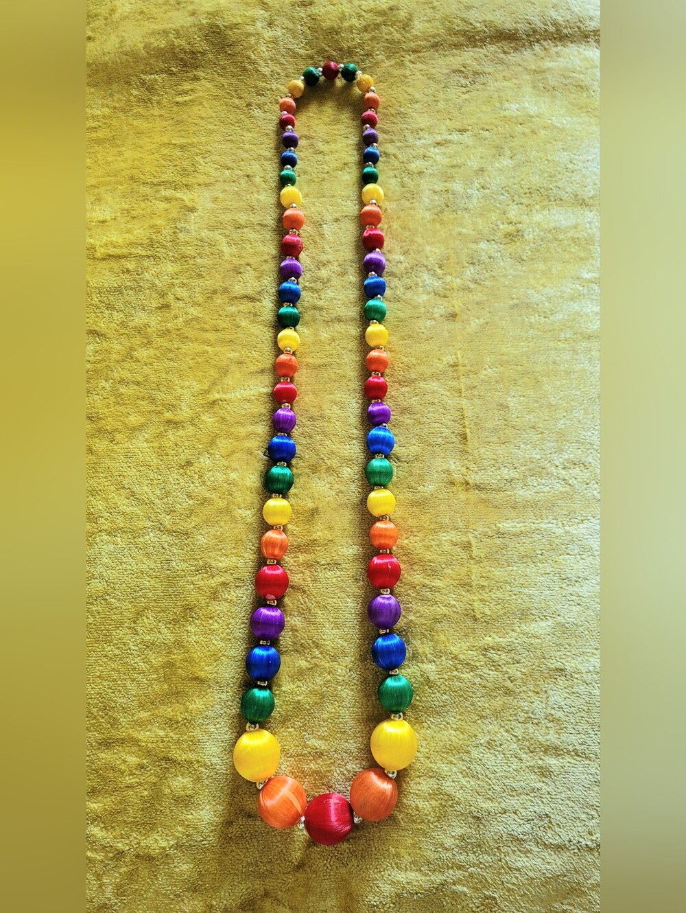 Beautiful Vintage Rainbow Colored Silk Covered Beaded Necklace, Never Worn!